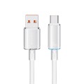 USAMS USB To Type-C 6A Aluminum Alloy Clear LED Fast Charge Data Cable, Length: 1.2m(White)