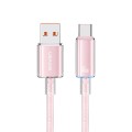 USAMS USB To Type-C 6A Aluminum Alloy Clear LED Fast Charge Data Cable, Length: 1.2m(Pink)