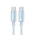 USAMS Type-C To Type-C Aluminum Alloy Clear LED 100W Fast Charge Data Cable, Length:1.2m(Blue)