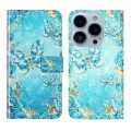 For iPhone 15 Pro Max Oil Embossed 3D Drawing Leather Phone Case(Blue Butterflies)
