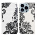 For iPhone 15 Pro Max Oil Embossed 3D Drawing Leather Phone Case(Lace Flower)