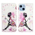 For iPhone 15 Plus Oil Embossed 3D Drawing Leather Phone Case(Flower Fairy)