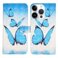 For iPhone 15 Pro Oil Embossed 3D Drawing Leather Phone Case(3 Butterflies)