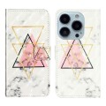 For iPhone 15 Pro Oil Embossed 3D Drawing Leather Phone Case(Triangular Marble)