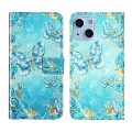 For iPhone 13 mini Oil Embossed 3D Drawing Leather Phone Case(Blue Butterflies)