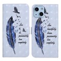 For iPhone 13 Oil Embossed 3D Drawing Leather Phone Case(Blue Feather)