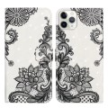 For iPhone 12 / 12 Pro Oil Embossed 3D Drawing Leather Phone Case(Lace Flower)