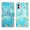 For iPhone 11 Oil Embossed 3D Drawing Leather Phone Case(Blue Butterflies)