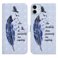 For iPhone 11 Oil Embossed 3D Drawing Leather Phone Case(Blue Feather)