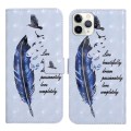 For iPhone 11 Pro Oil Embossed 3D Drawing Leather Phone Case(Blue Feather)