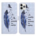 For iPhone 11 Pro Max Oil Embossed 3D Drawing Leather Phone Case(Blue Feather)