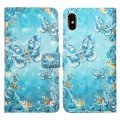 For iPhone X / XS Oil Embossed 3D Drawing Leather Phone Case(Blue Butterflies)