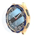 For Samsung Galaxy Watch6 Classic 47mm R960 Electroplate PC Case + Tempered Film + Watch Bezel Ring