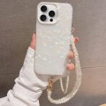 For iPhone 11 Pro Shell Texture Crossbody Pearl Chain TPU Hybrid Acrylic Phone Case(White)