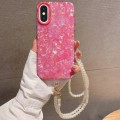 For iPhone XS Max Shell Texture Crossbody Pearl Chain TPU Hybrid Acrylic Phone Case(Rose Red)
