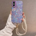 For iPhone XS Max Shell Texture Crossbody Pearl Chain TPU Hybrid Acrylic Phone Case(Purple)