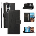 For Honor 90 PU Genuine Leather Texture Embossed Line Phone Case(Black)