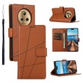 For Honor Magic5 PU Genuine Leather Texture Embossed Line Phone Case(Brown)