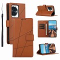 For Honor 100 PU Genuine Leather Texture Embossed Line Phone Case(Brown)