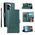 For Honor 100 PU Genuine Leather Texture Embossed Line Phone Case(Green)