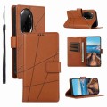 For Honor 100 Pro PU Genuine Leather Texture Embossed Line Phone Case(Brown)