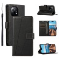 For Xiaomi Mi 11 PU Genuine Leather Texture Embossed Line Phone Case(Black)