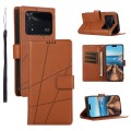 For Xiaomi Poco M4 Pro PU Genuine Leather Texture Embossed Line Phone Case(Brown)