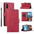 For Xiaomi Redmi 9A PU Genuine Leather Texture Embossed Line Phone Case(Red)