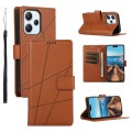 For Xiaomi Redmi 12 PU Genuine Leather Texture Embossed Line Phone Case(Brown)