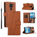 For Xiaomi Redmi Note 9 PU Genuine Leather Texture Embossed Line Phone Case(Brown)