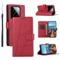 For Xiaomi 14 PU Genuine Leather Texture Embossed Line Phone Case(Red)