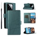 For Xiaomi 14 PU Genuine Leather Texture Embossed Line Phone Case(Green)