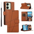 For Xiaomi Redmi 13C PU Genuine Leather Texture Embossed Line Phone Case(Brown)