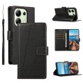 For Xiaomi Redmi Note 13 4G PU Genuine Leather Texture Embossed Line Phone Case(Black)