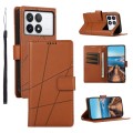 For Xiaomi Poco X6 Pro 5G PU Genuine Leather Texture Embossed Line Phone Case(Brown)