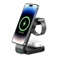 B-23 3 in 1 Foldable Magnetic Wireless Charger Phone Holder, Plug:EU Plug(Black)