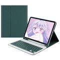 For Samsung Galaxy Tab S9 FE Square Cap Bluetooth Keyboard Leather Case with Pen Slot(Dark Green)
