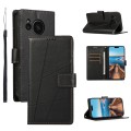 For Sharp Aquos Sense7 PU Genuine Leather Texture Embossed Line Phone Case(Black)