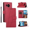 For Sharp Aquos Sense7 Plus PU Genuine Leather Texture Embossed Line Phone Case(Red)