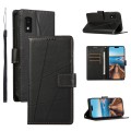 For Sharp Aquos Wish 3 PU Genuine Leather Texture Embossed Line Phone Case(Black)