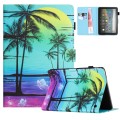 For Amazon Kindle Fire 7 2022 Colored Drawing Stitching Leather Tablet Smart Case(Coconut Tree)