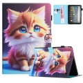 For Amazon Kindle Fire 7 2022 Colored Drawing Stitching Leather Tablet Smart Case(Yellow Cat)