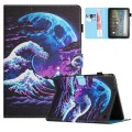 For Amazon Kindle Fire 7 2022 Colored Drawing Stitching Leather Tablet Smart Case(Sea Wave)