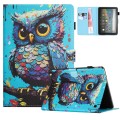 For Amazon Kindle Fire 7 2022 Colored Drawing Stitching Leather Tablet Smart Case(Owl)