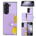 For Samsung Galaxy Z Fold5 Litchi Pattern Single Button Card Holder Phone Case(Light Purple)