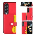 For Samsung Galaxy Z Fold4 5G Litchi Pattern Single Button Card Holder Phone Case(Red)