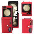 For Samsung Galaxy Z Flip5 Litchi Pattern Single Button Card Holder Phone Case with Long Lanyard(Red
