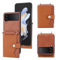 For Samsung Galaxy Z Flip4 5G Litchi Pattern Single Button Card Holder Phone Case with Long Lanyard(