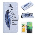 For Motorola Moto G8 Play Oil Embossed 3D Drawing Leather Phone Case(Blue Feather)