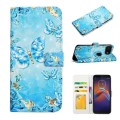 For Motorola Moto E6 Play Oil Embossed 3D Drawing Leather Phone Case(Blue Butterflies)